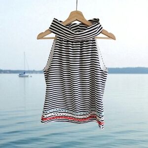 Sail to Sable Striped Sleeveless Top with Colorful Hem, New, Size XS